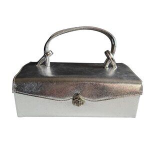 Vintage Silver Box Handbag Top Handle & Floral Clasp